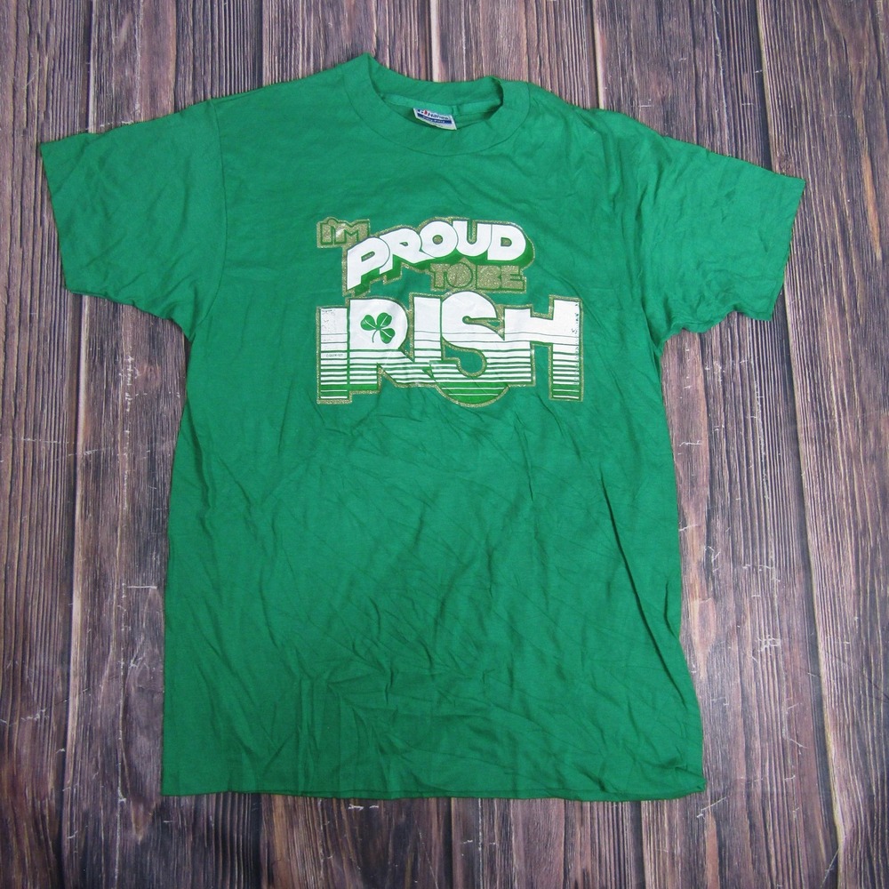 Vintage Proud To Be Irish Shirt Mens Large Green Hanes Single Stitch 80s